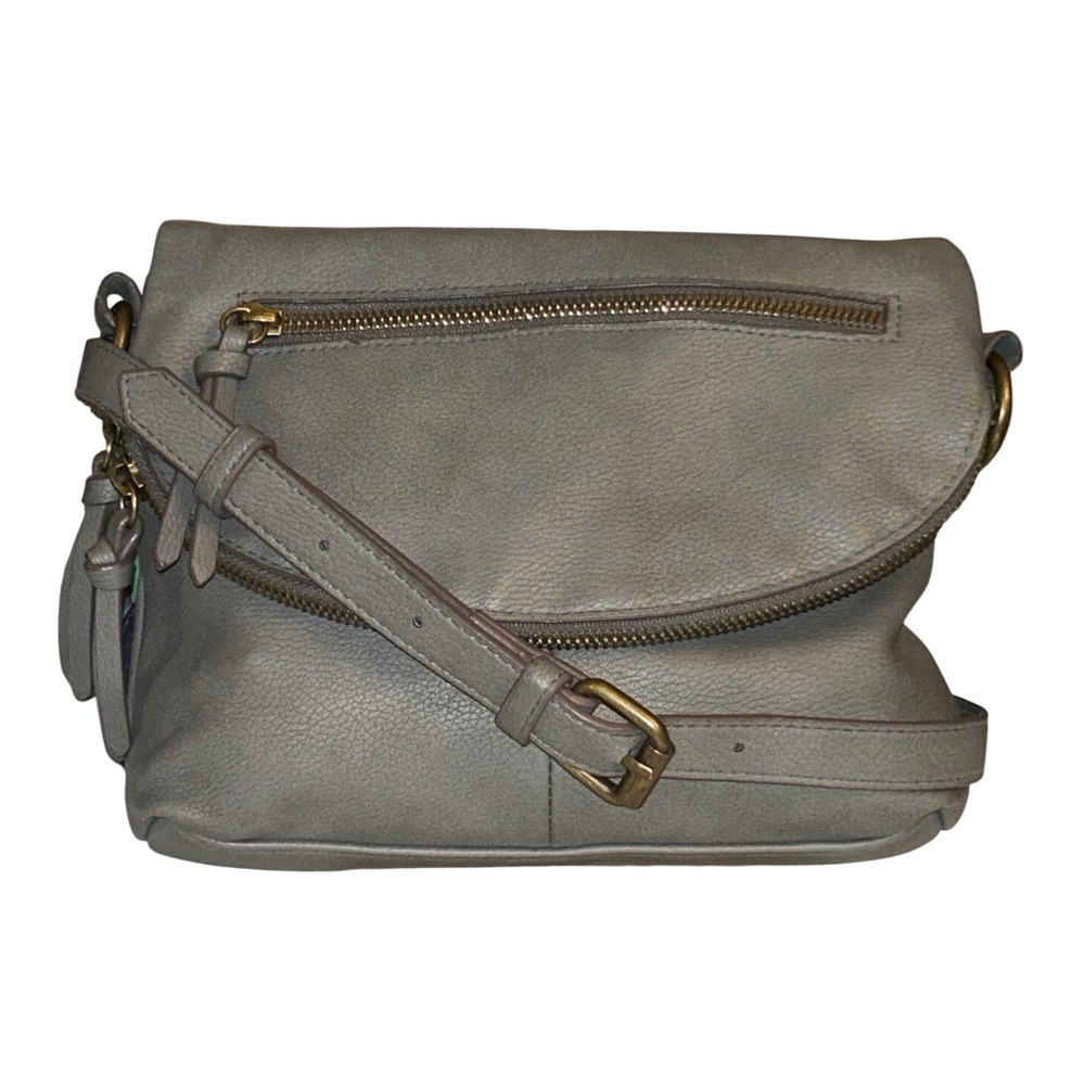 Y2K Sonoma Goods for Life Grey Pebbled Faux Leather Foldover Crossbody Bag